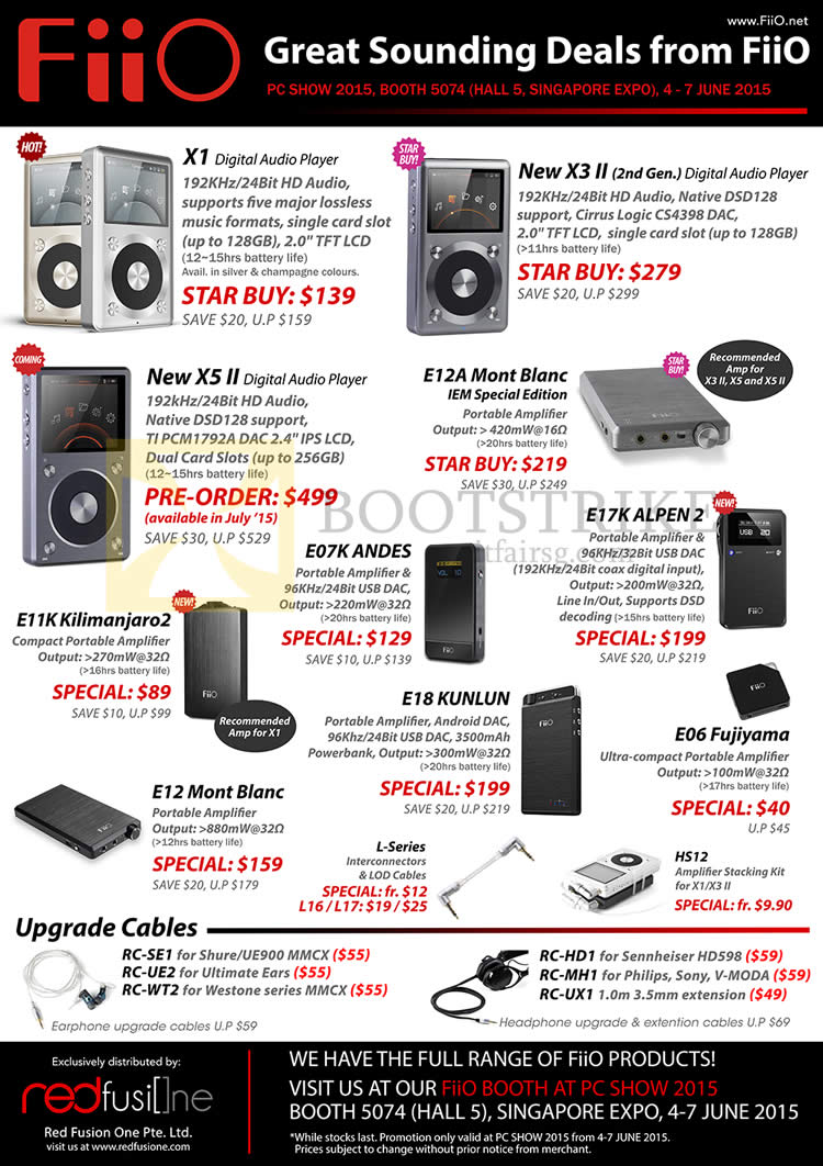 PC SHOW 2015 price list image brochure of Treoo FiiO Digital Audio Players X1, X3 II, X5 II, E12A Mont Blanc, E11K, E07K, E17K, E18, E12, E06