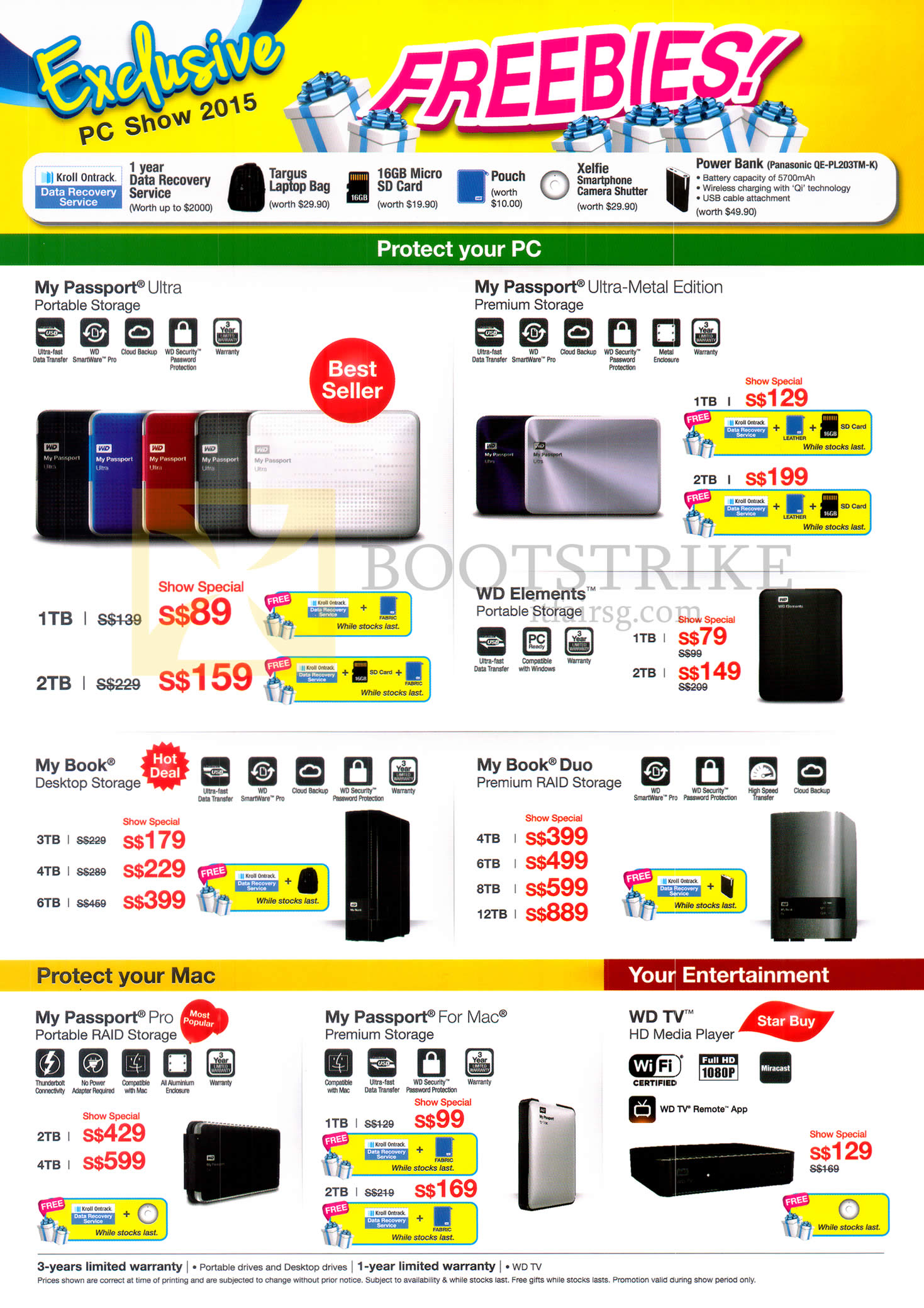 PC SHOW 2015 price list image brochure of Western Digital WD External Storage My Passport Ultra, Ultra-Metal Edition, WD Elements, My Book, My Book Duo, My Passport Pro, WD TV 1TB 2TB 3TB 4TB 6TB 8TB