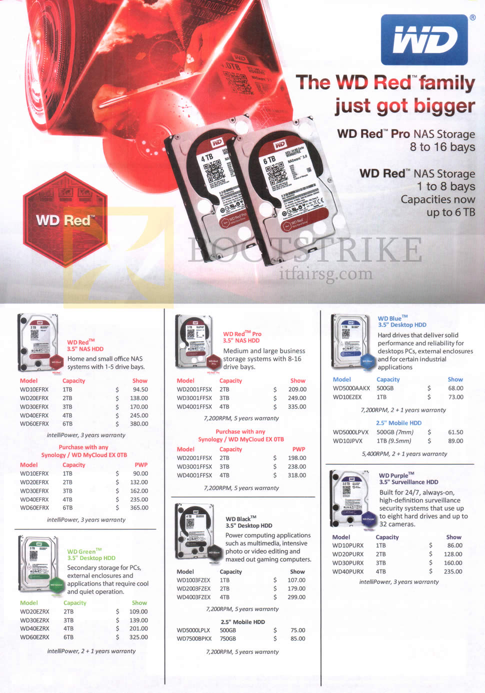 PC SHOW 2015 price list image brochure of Western Digital WD NAS Storage Internal Hard Disk Red, Red Pro, Blue, Purple, Black, Green