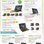 Notebooks Aspire Switch 10E, 11, 12, ES11, ES13, V11 Touch, Aspire SW5-271, 171P, 171, SW3-013, ES1-131, 311, V3-112P