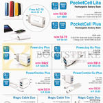 Powerbanks, Quick Chargers, Cables, PocketCell Lite, Plus, PowerJoy Plus, PowerComb Plus, Go Plus, Magic Cable Duo, Trio