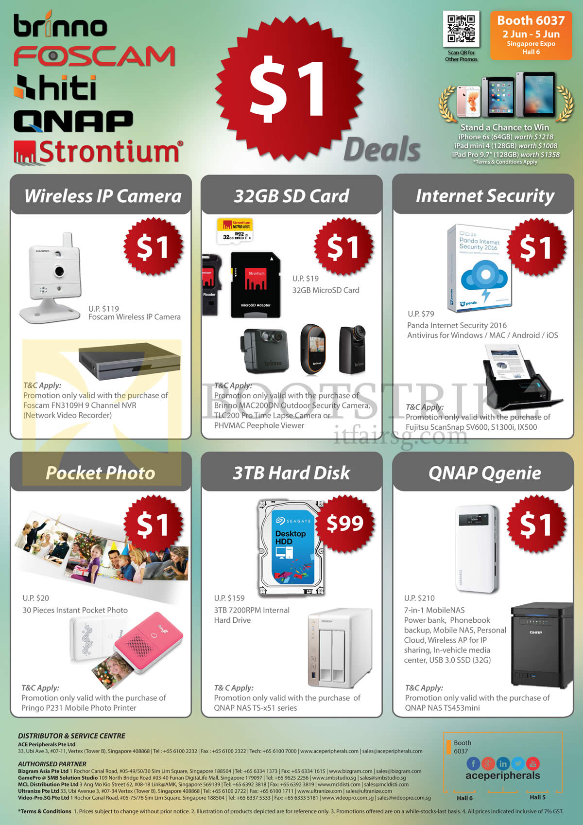 PC SHOW 2016 price list image brochure of ACE Peripherals 1 Dollar PwP Deals Brinno Foscam Pringo QNAP Strontium Wireless IP Camera, SD Card, Internet Security, Pocket Photo, Hard Disk, QNAP Qgenie