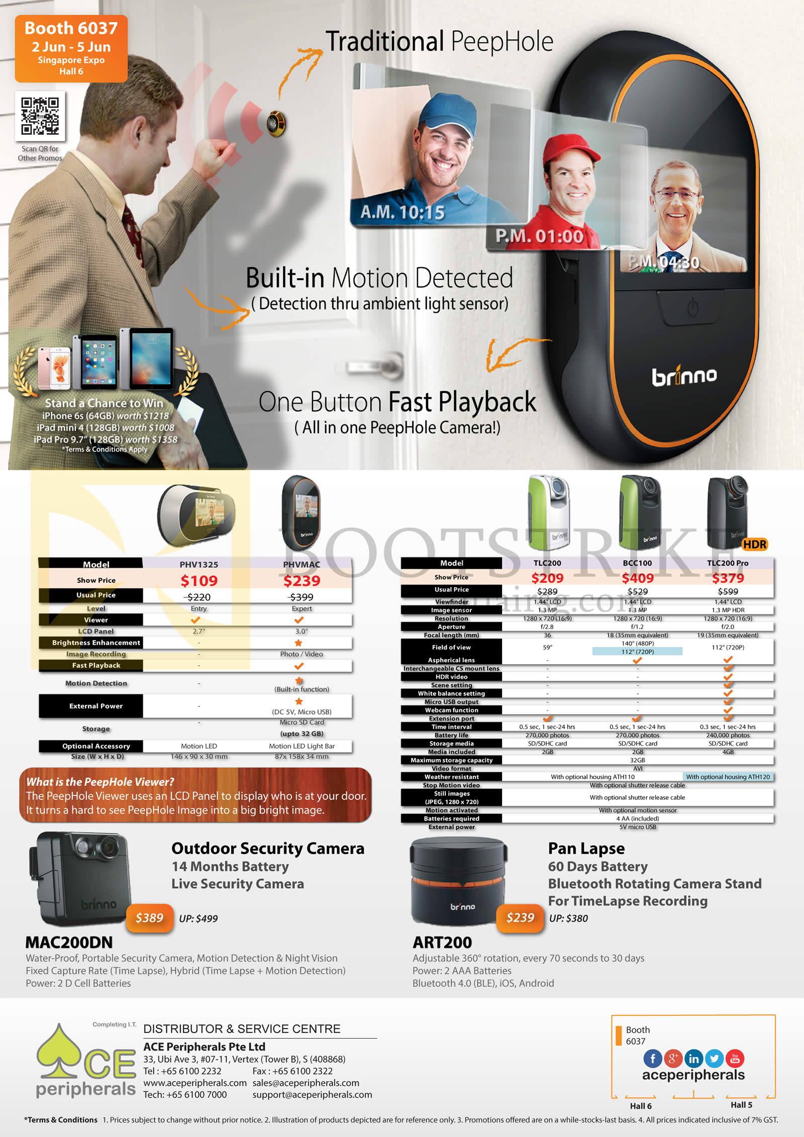 PC SHOW 2016 price list image brochure of ACE Peripherals Brinno Peephole Cameras PHV1325, PHVMAC, TLC200, TLC200Pro, BCC100, MAC200DN