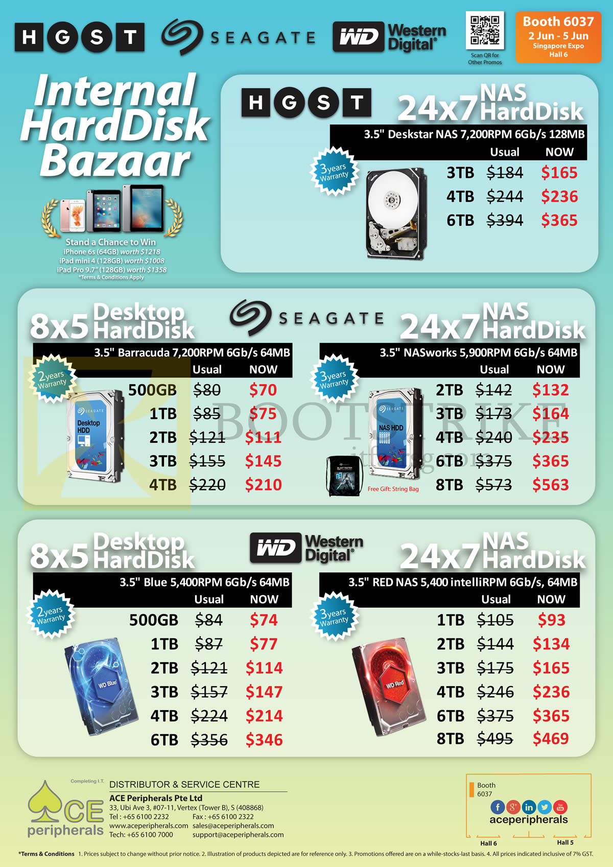 PC SHOW 2016 price list image brochure of ACE Peripherals Internal Desktop HardDisk HDD, HGST, Seagate, WD Western Digital, NAS HardDisk, 500GB, 1TB, 2TB, 3TB, 4TB, 6TB, 8TB