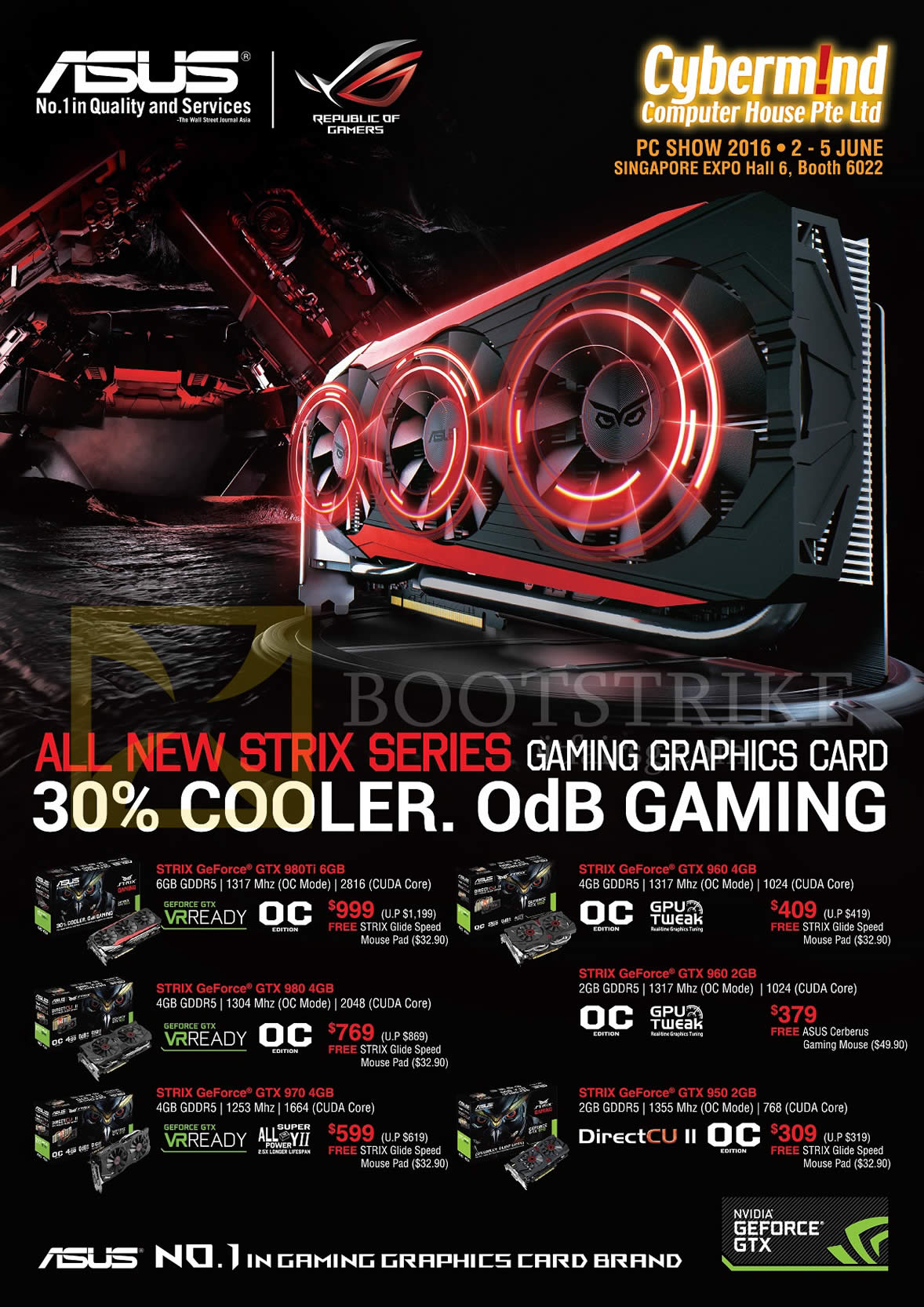 PC SHOW 2016 price list image brochure of ASUS Graphics Video Cards Strix Geforce GTX 980Ti, 980, 970, 960, 950