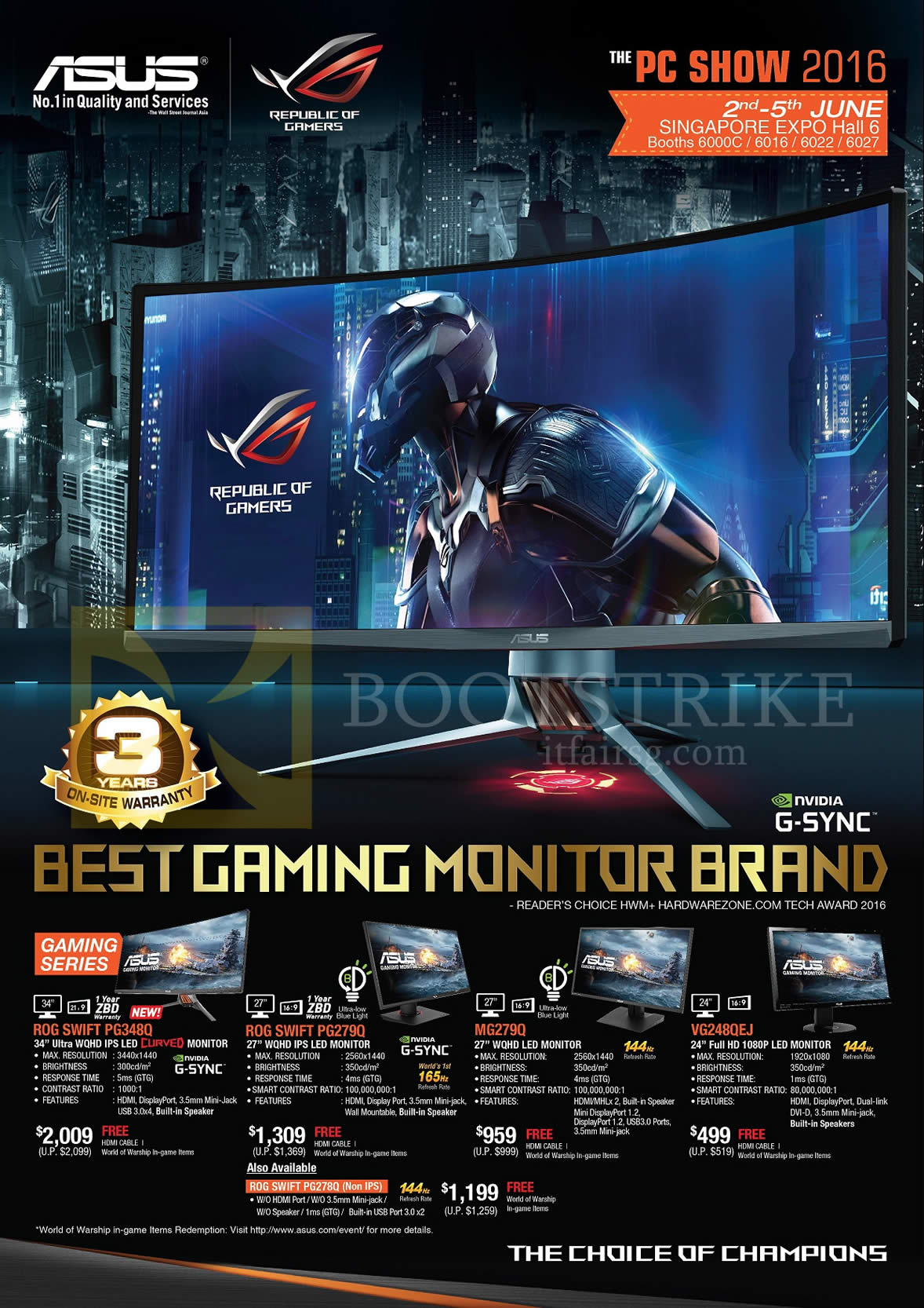 PC SHOW 2016 price list image brochure of ASUS Monitors ROG Swift PG348Q, PG279Q, PG278Q, MG279Q, VG248QEJ