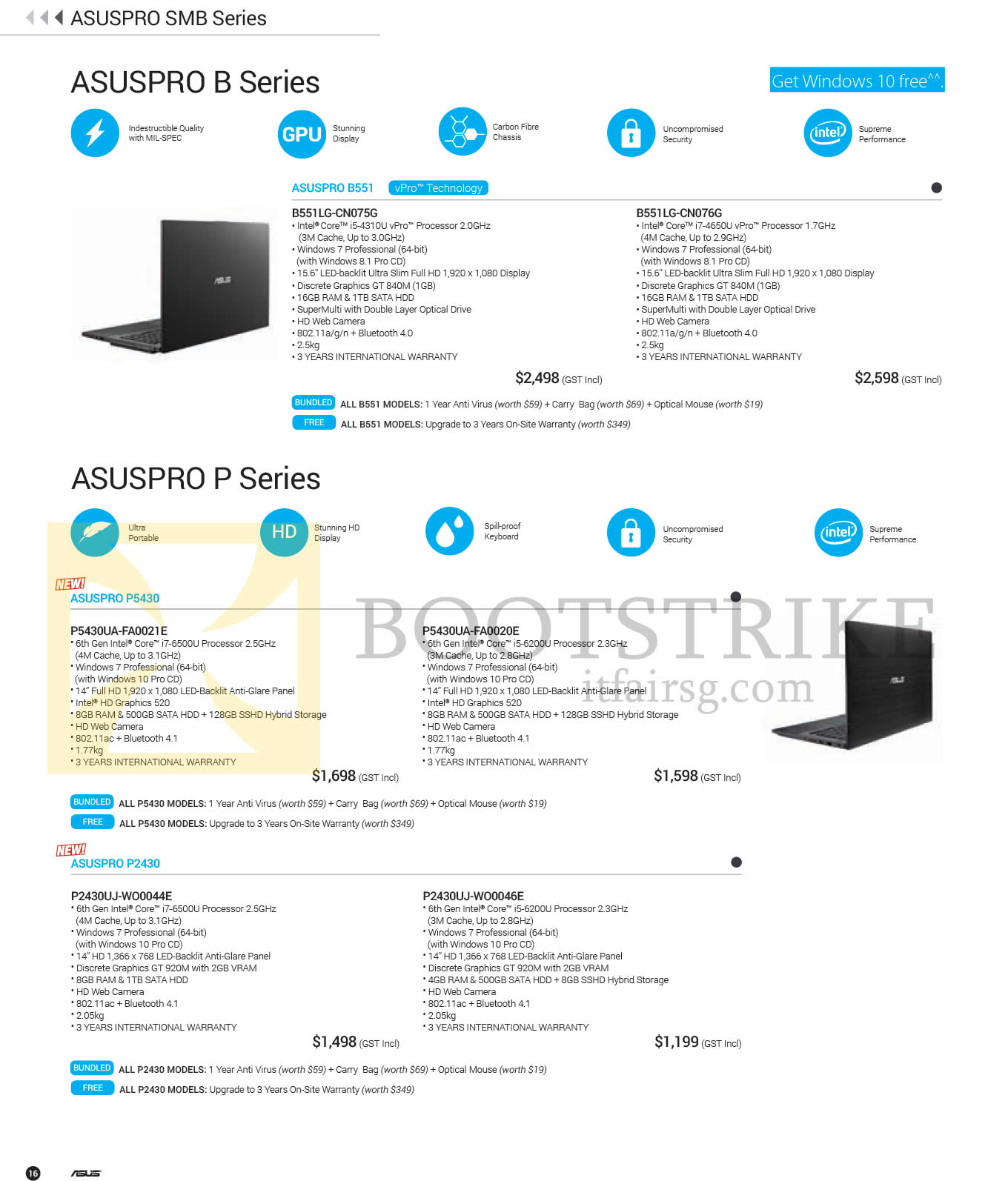 PC SHOW 2016 price list image brochure of ASUS Notebooks ASUSPRO Series, B551LG-CN075G, B551LG-CN076G, P5430UA-FA0021E, P5430UA-FA0020E, P2430UJ-WO0044E, P2430UJ-WO0046E