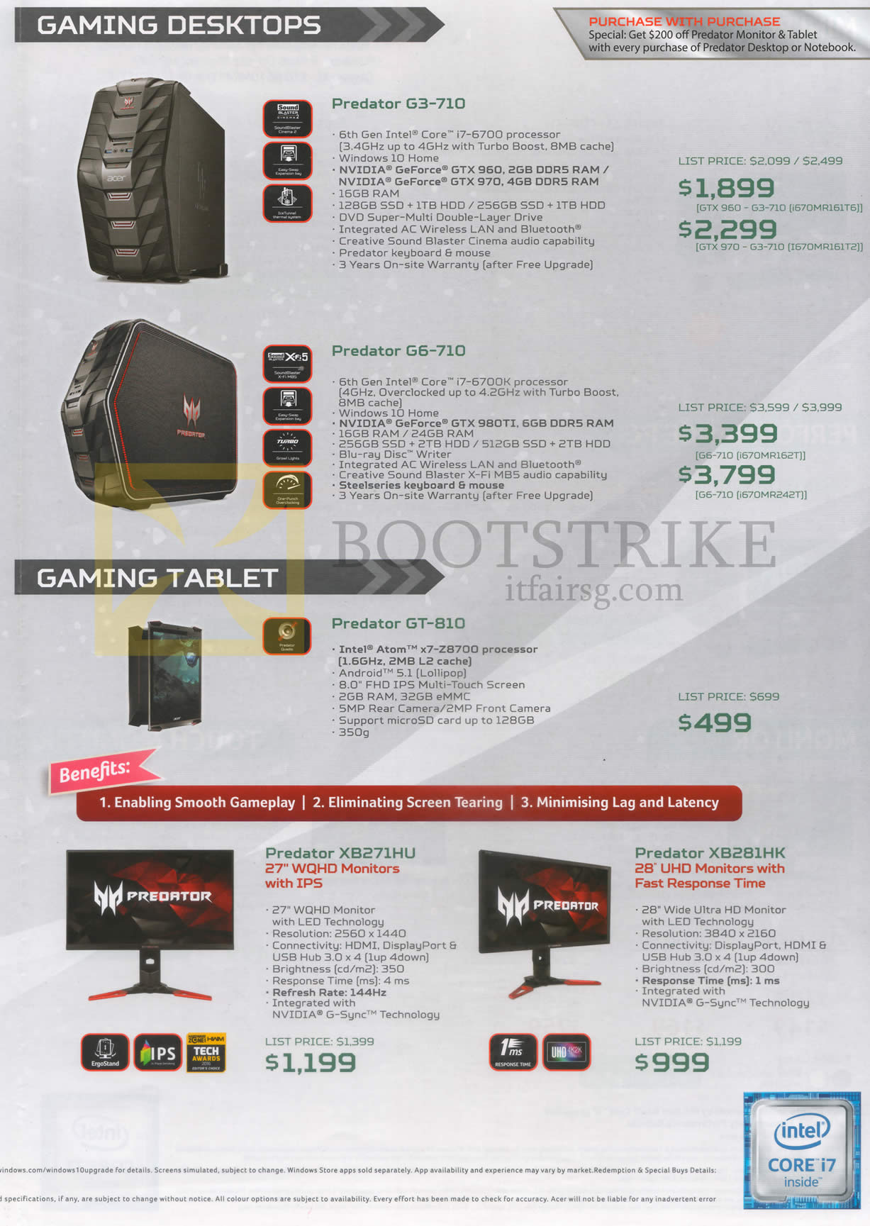 PC SHOW 2016 price list image brochure of Acer Gaming Desktops, Tablets, Monitors, Predator G3-710, G6-710, GT-810, XB271HU, XB281HK