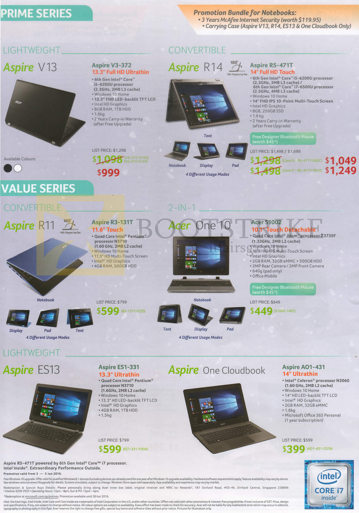 PC SHOW 2016 price list image brochure of Acer Notebooks Aspire V13 R14 R11 ES13 V3-372, R5-471T, R3-131T, S1002, ES1-331, One Cloudbook AO1-431