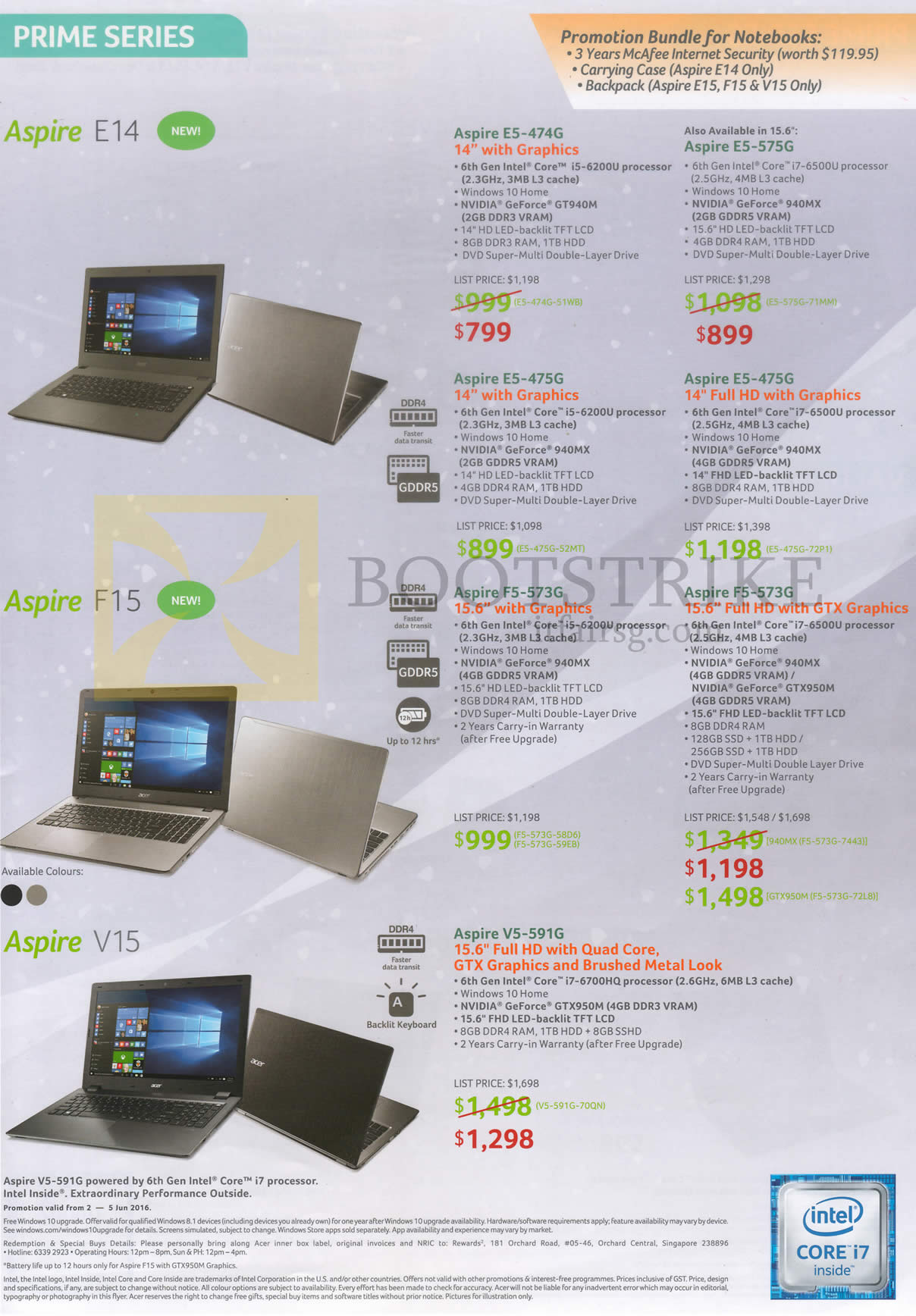 PC SHOW 2016 price list image brochure of Acer Notebooks Prime Series E14 F15 V15 Aspire E5-474G, 475G, 575G, 573G, V5-591G