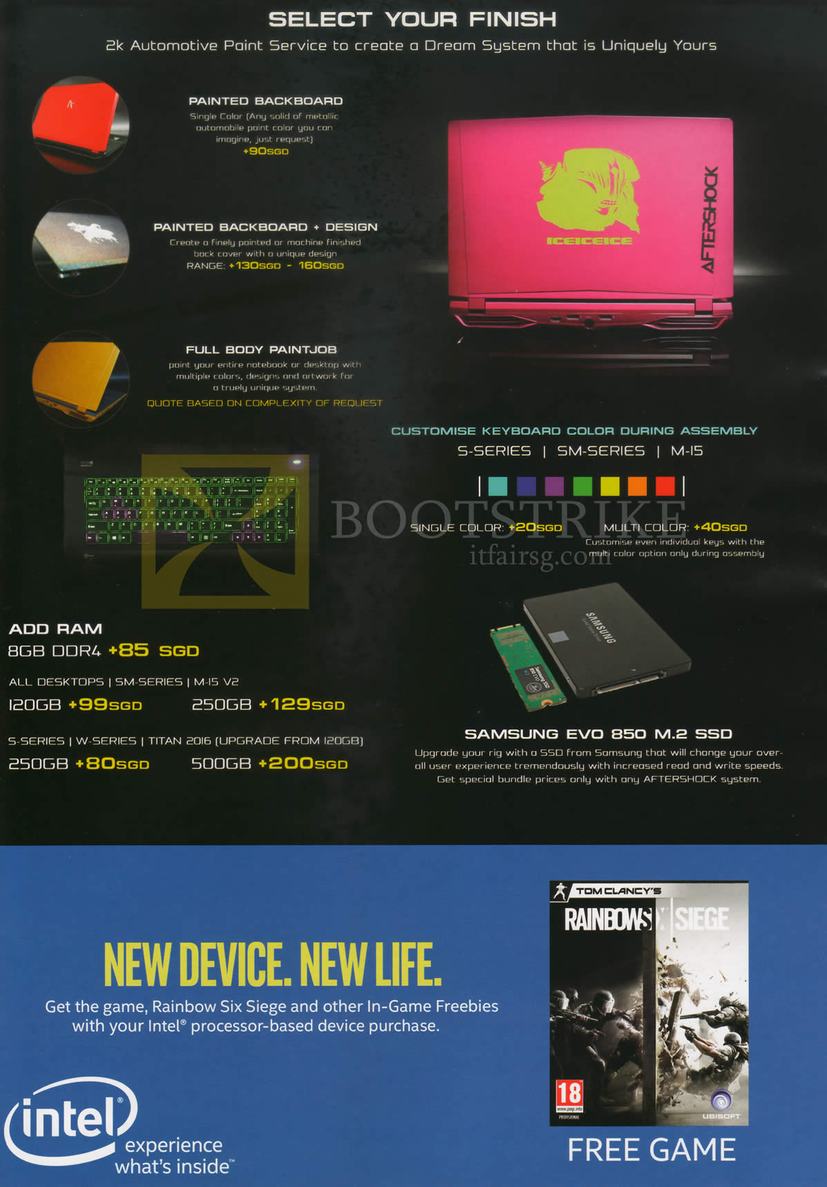 PC SHOW 2016 price list image brochure of Aftershock Notebook Customisation, Finish, RAM, SSD Evo 850 M