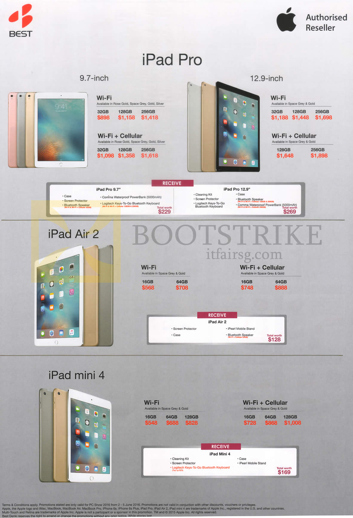 PC SHOW 2016 price list image brochure of Apple Tablets IPad Pro 9.7, 12.9, IPad Air 2, IPad Mini 4, 16GB, 32GB, 64GB, 128GB, 256GB