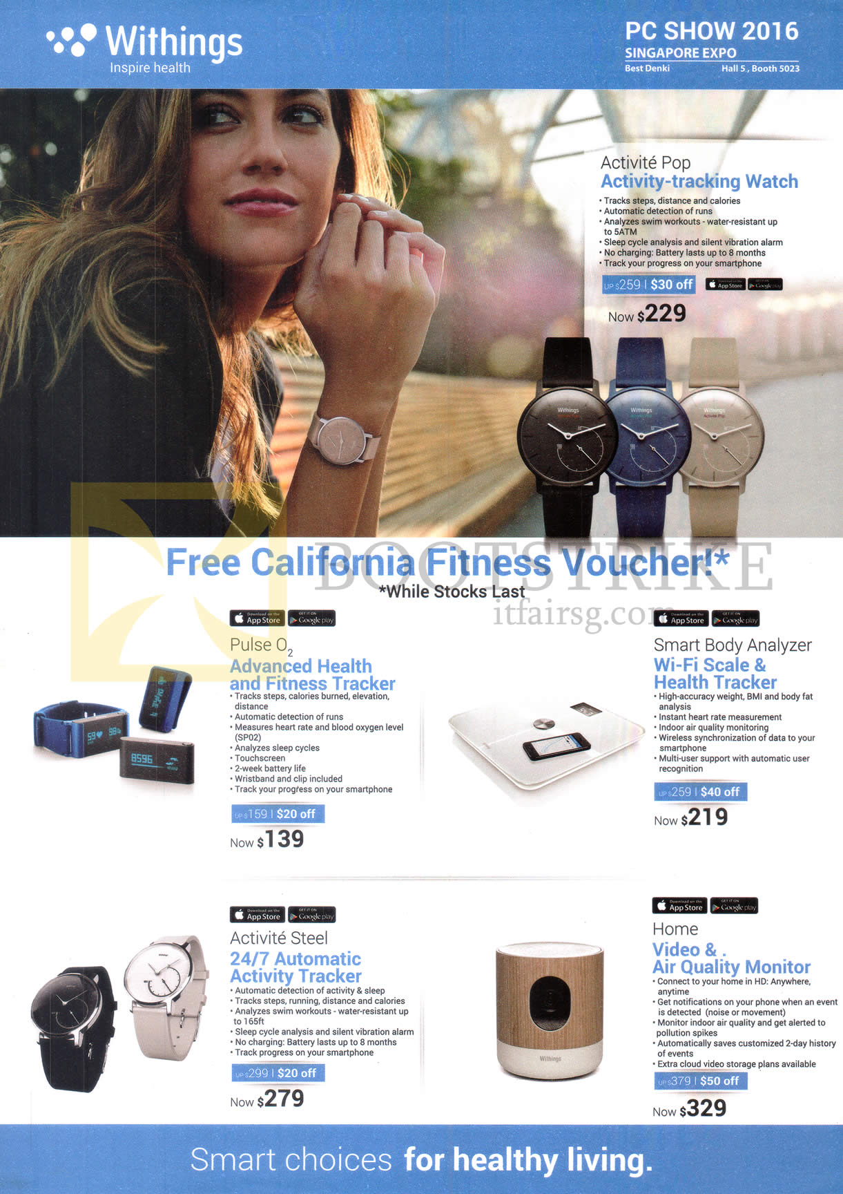 PC SHOW 2016 price list image brochure of Best Demlo Withings Activity Trackers, Scale, Watch, Air Quality Monitor, Activite Pop, Pulse O2, Activite Steel, Smart Body Analyzer, Home