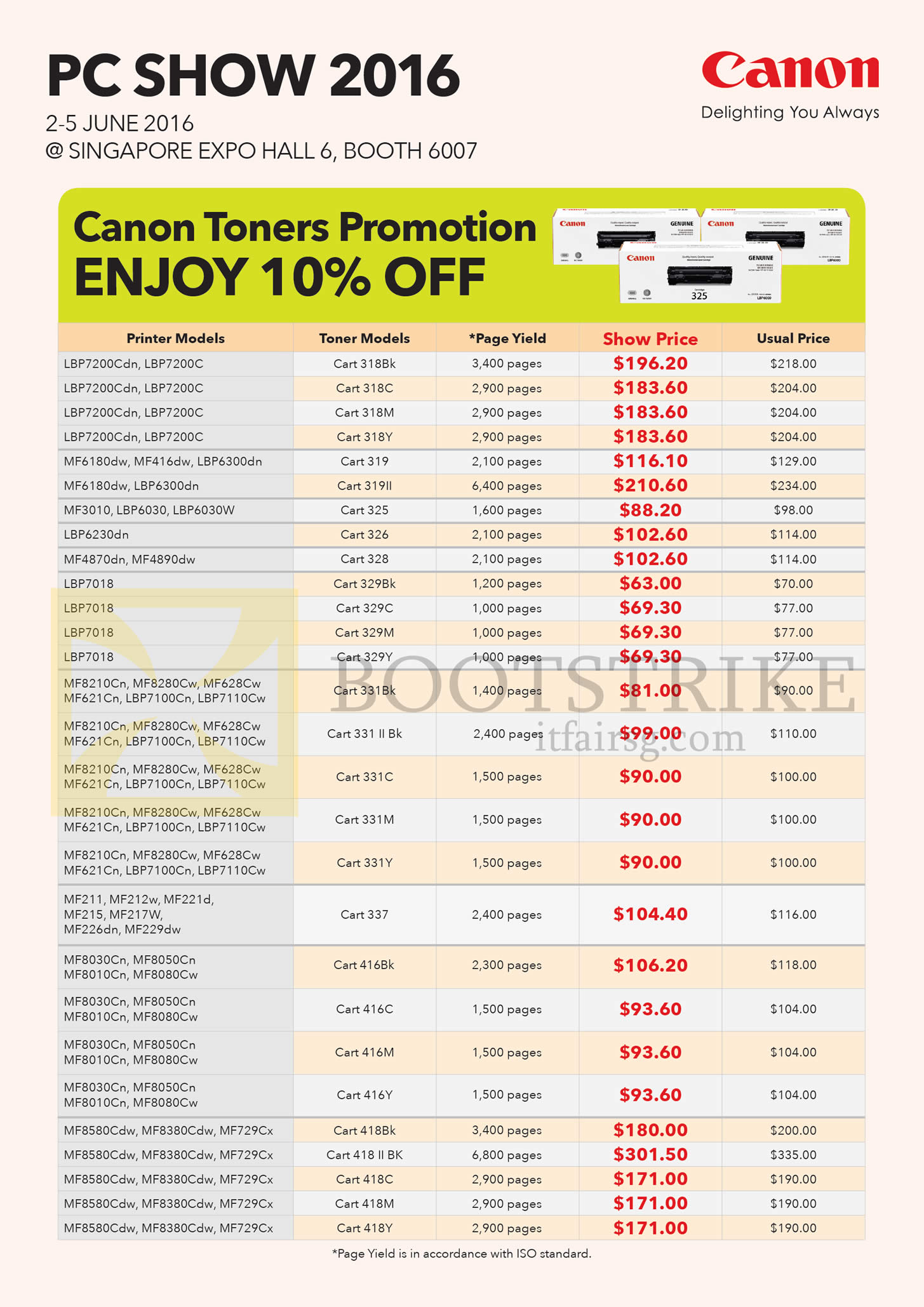 PC SHOW 2016 price list image brochure of Canon Toners Promotion 10 Percent Off