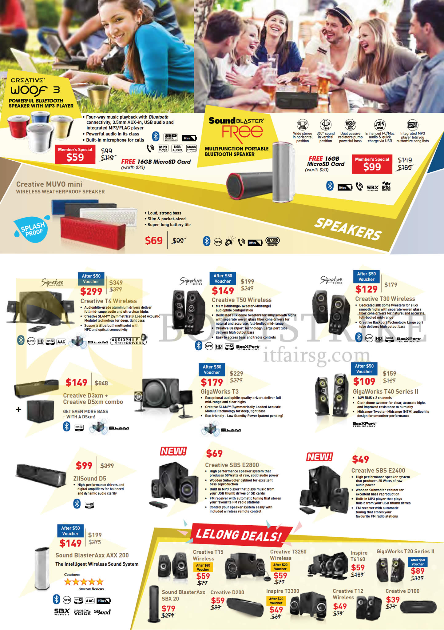 PC SHOW 2016 price list image brochure of Creative Speakers T4, T50, T30 Wireless, D3xm Plus, Gigaworks T3, T40 Series II, ZiiSound D5, SBS E2800, E2400, AXX 200, Lelong Deals