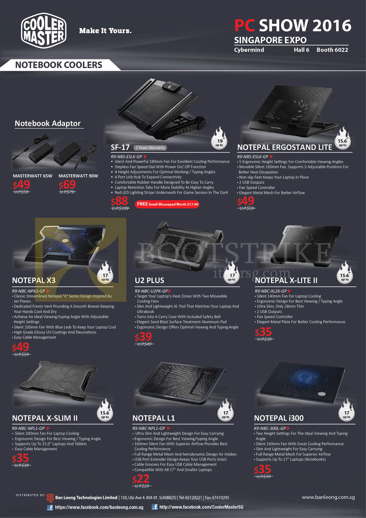 PC SHOW 2016 price list image brochure of Cybermind Cooler Master Notebook Coolers, Notepal, U2 Plus