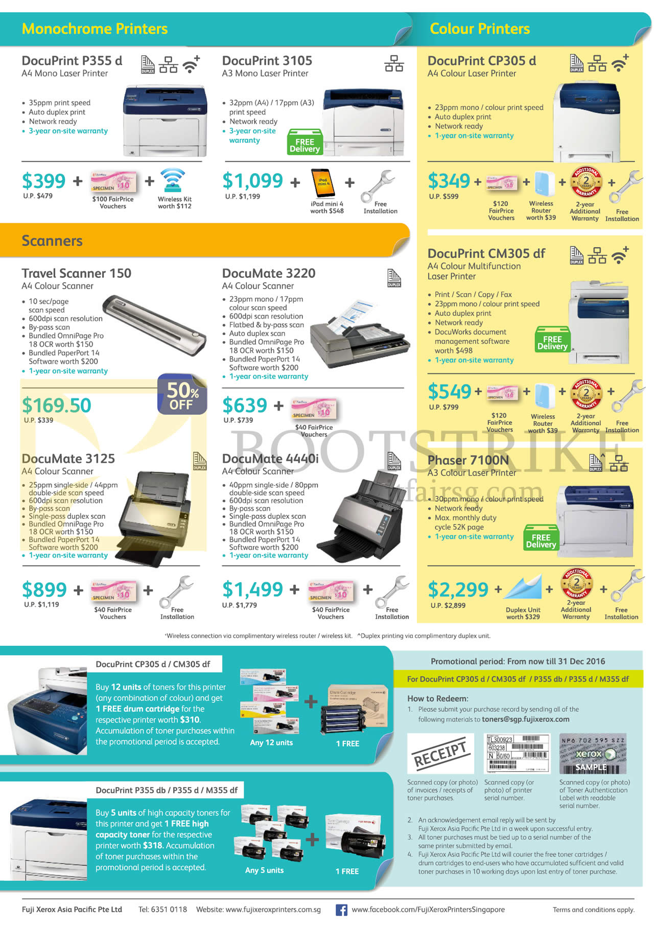 PC SHOW 2016 price list image brochure of Fuji Xerox Printers DocuPrint P355d, 3105, CP305d, CM305df, DocuMate 3220, 4440i, 3125, Travel Scanner 150, Phaser 7100N