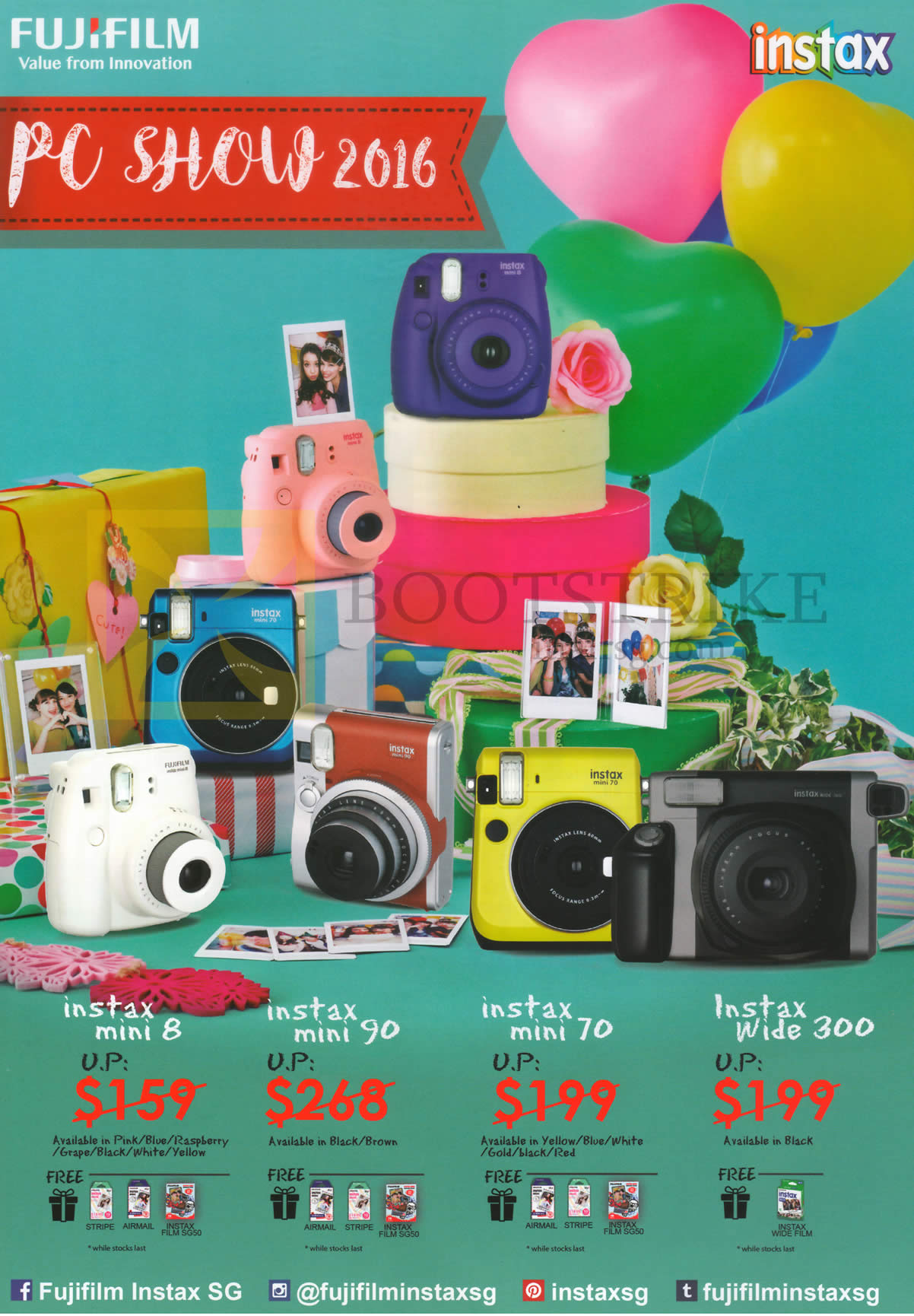 PC SHOW 2016 price list image brochure of Fujifilm Digital Cameras (No Prices) Instax Mini 8, 90, 70, Wide 300