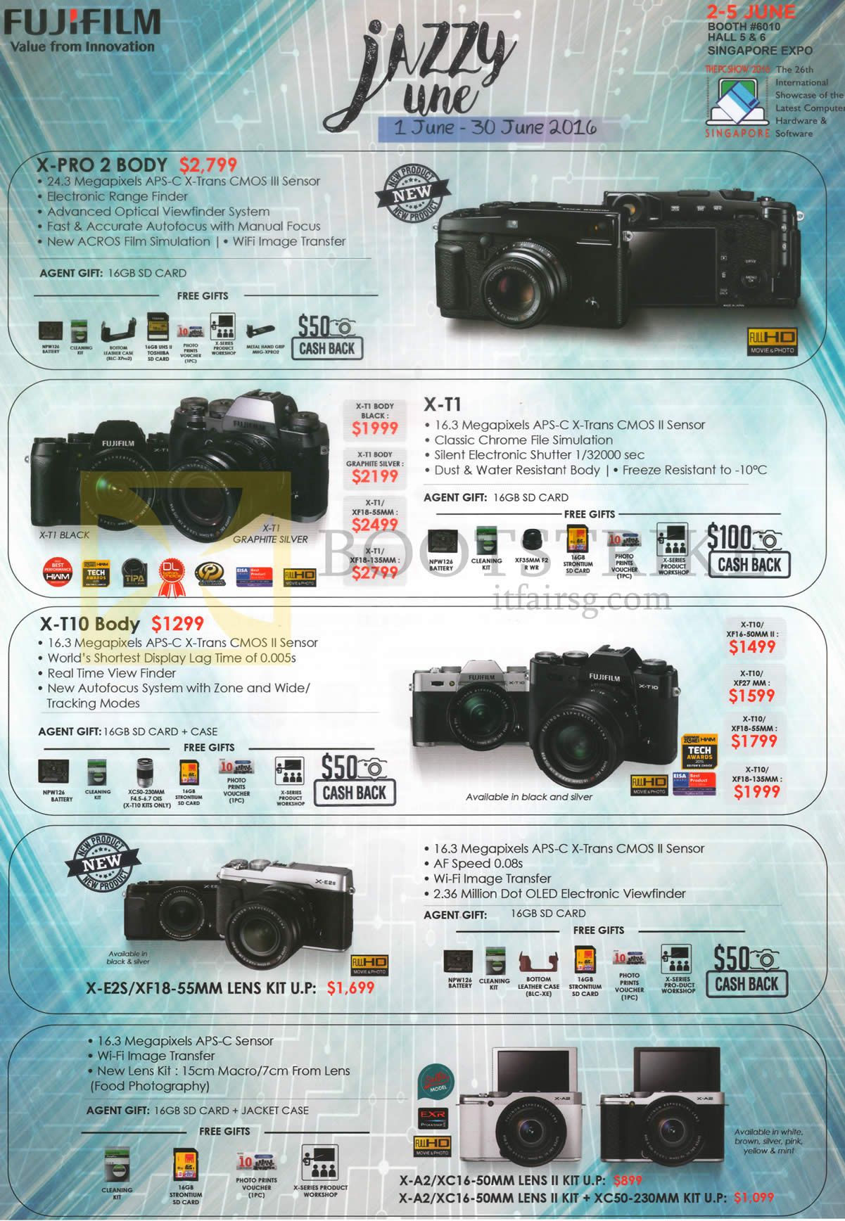 PC SHOW 2016 price list image brochure of Fujifilm Digital Cameras X Pro 2, X-T1, X-T10, X-E2S, X-A2