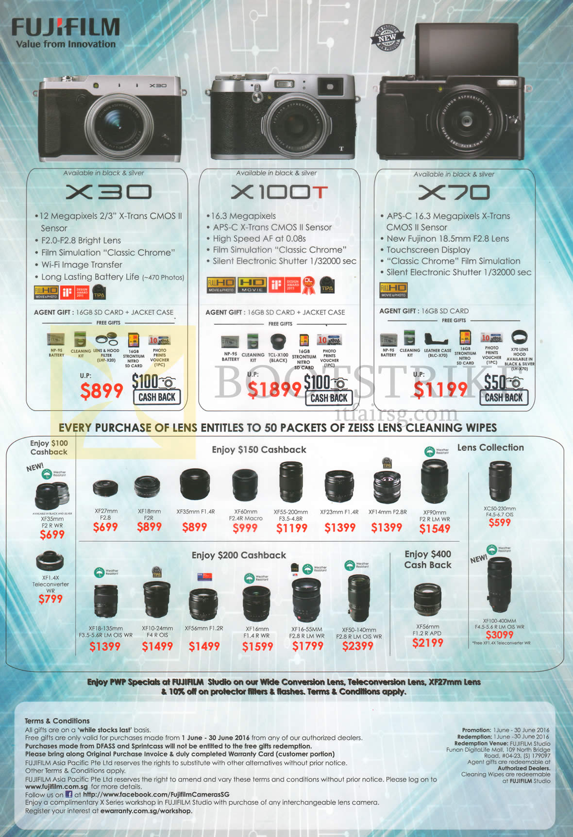 PC SHOW 2016 price list image brochure of Fujifilm Digital Cameras X30, X100T, X70, Lenses