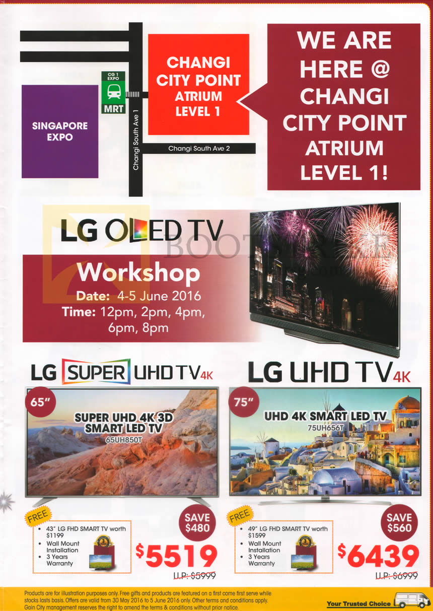 PC SHOW 2016 price list image brochure of Gain City TVs LG 65UH850T, 75UH656T