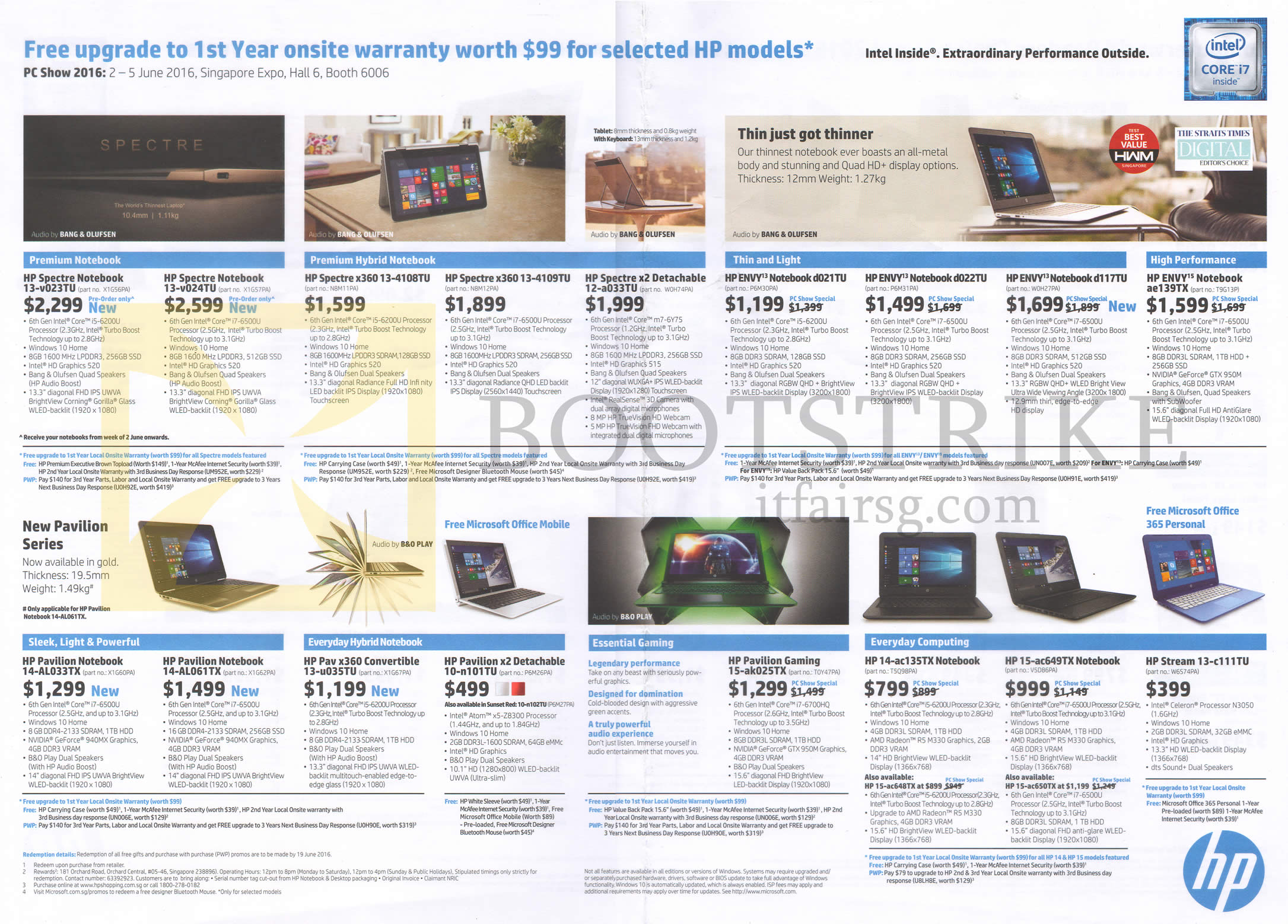 PC SHOW 2016 price list image brochure of HP Notebooks Spectre 13-v023TU, V024TU, X360 13-4108TU, 4109TU, X2, Pavilion 14-AL033TX, AL061TX, 13-u035TU, 10-n101TU, Envy D021TU, D022TU, D117TU