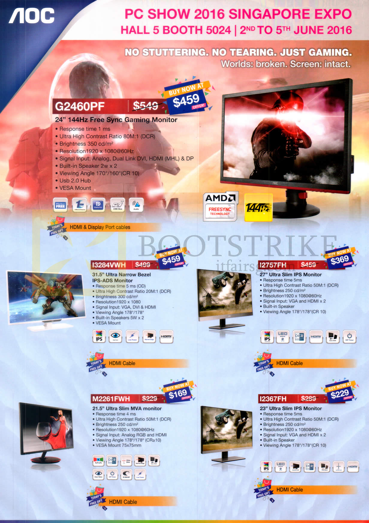 PC SHOW 2016 price list image brochure of Harvey Norman AOC Monitors IPS G2460PF, I3284VWH, I2757FH, M2261FWH, I2367FH