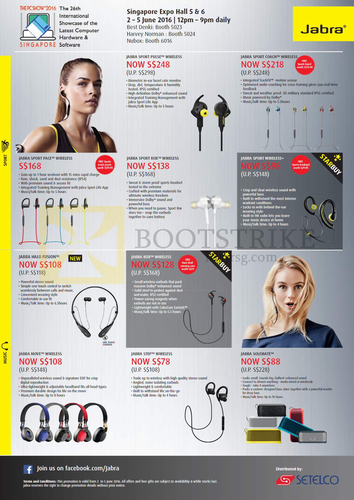 PC SHOW 2016 price list image brochure of Jabra Bluetooth Headsets Sport Pulse, Sport Coach, Sport Pace, Sport Rox, Sport, Rox, Halo Fusion, Move Wireless, Step Wireless, Solemat Speakers