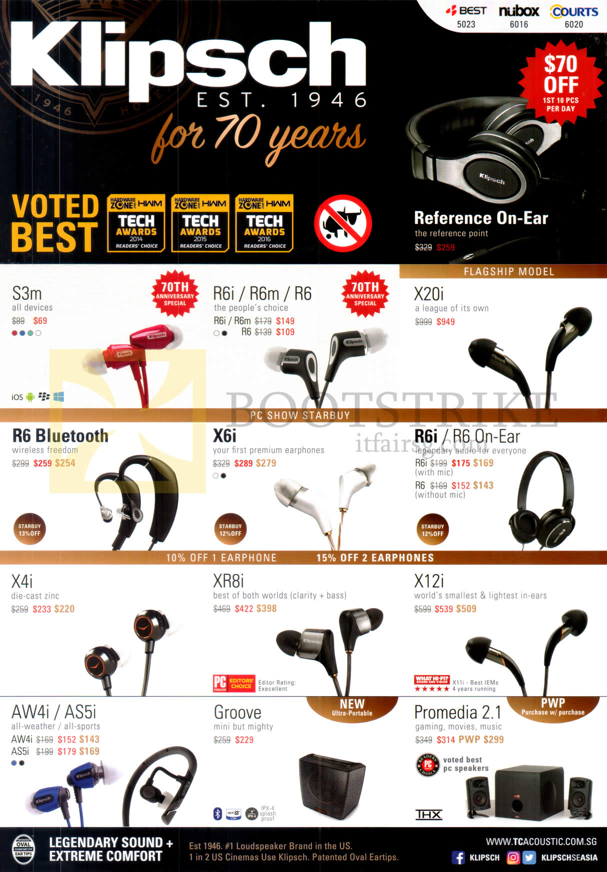 PC SHOW 2016 price list image brochure of Klipsch Earphones, Speakers, Bluetooth Headset, S3, R6i, R6m, R6, X20i, X6i, X4i, XR8i, X12i, AW4i, AS5i, Groove, Promedia 2