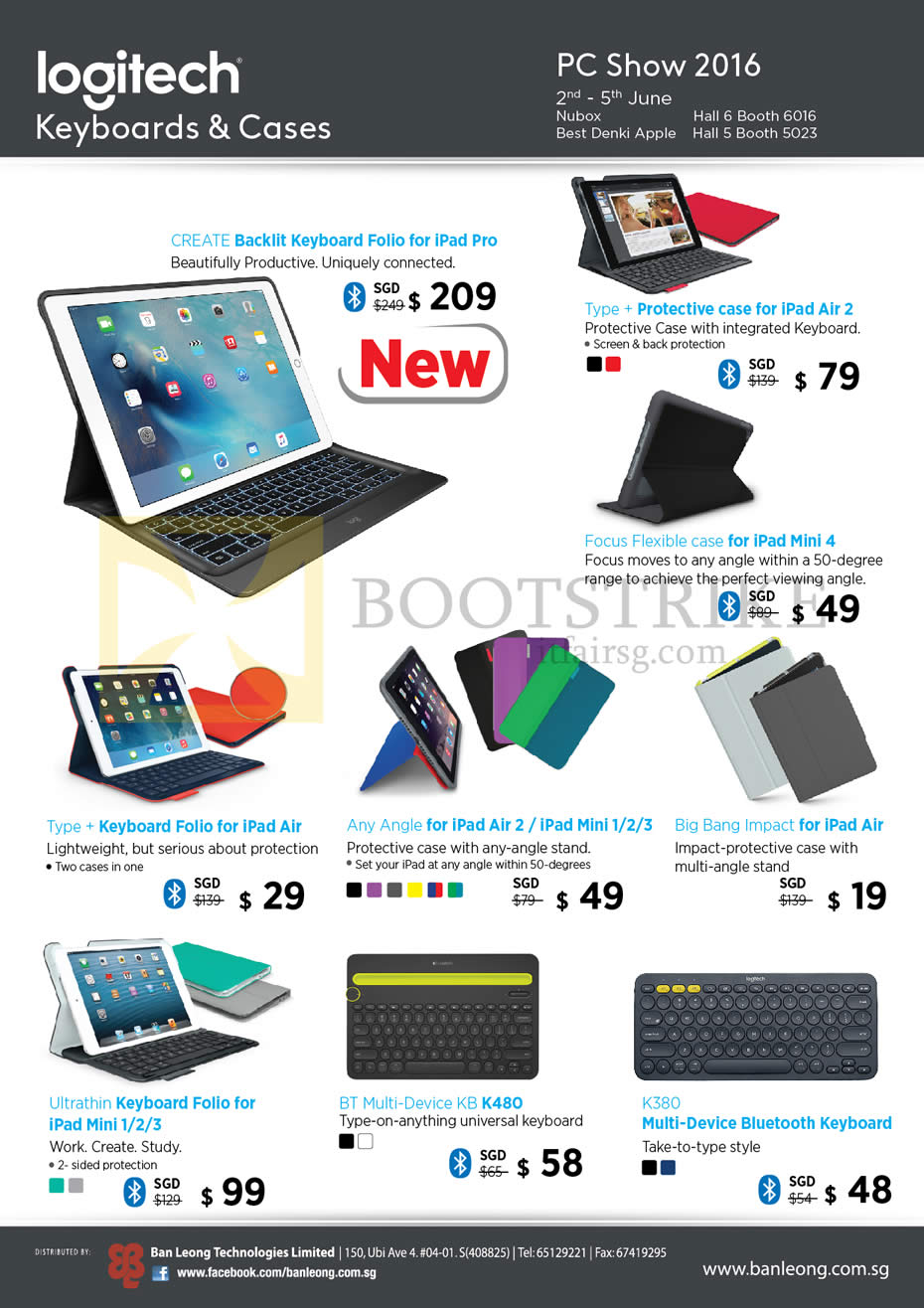 PC SHOW 2016 price list image brochure of Logitech Keyboards Cases, IPad Pro, IPad Mini, Folio, Keyboards K480 K380