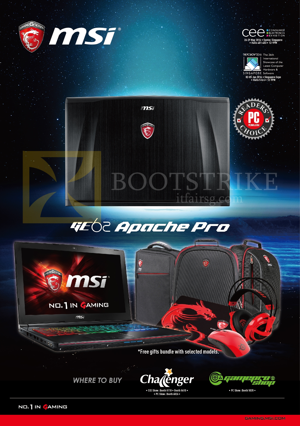 PC SHOW 2016 price list image brochure of MSI Notebooks GE62 Apache Pro, Booth Locations, Challenger, Gamepro