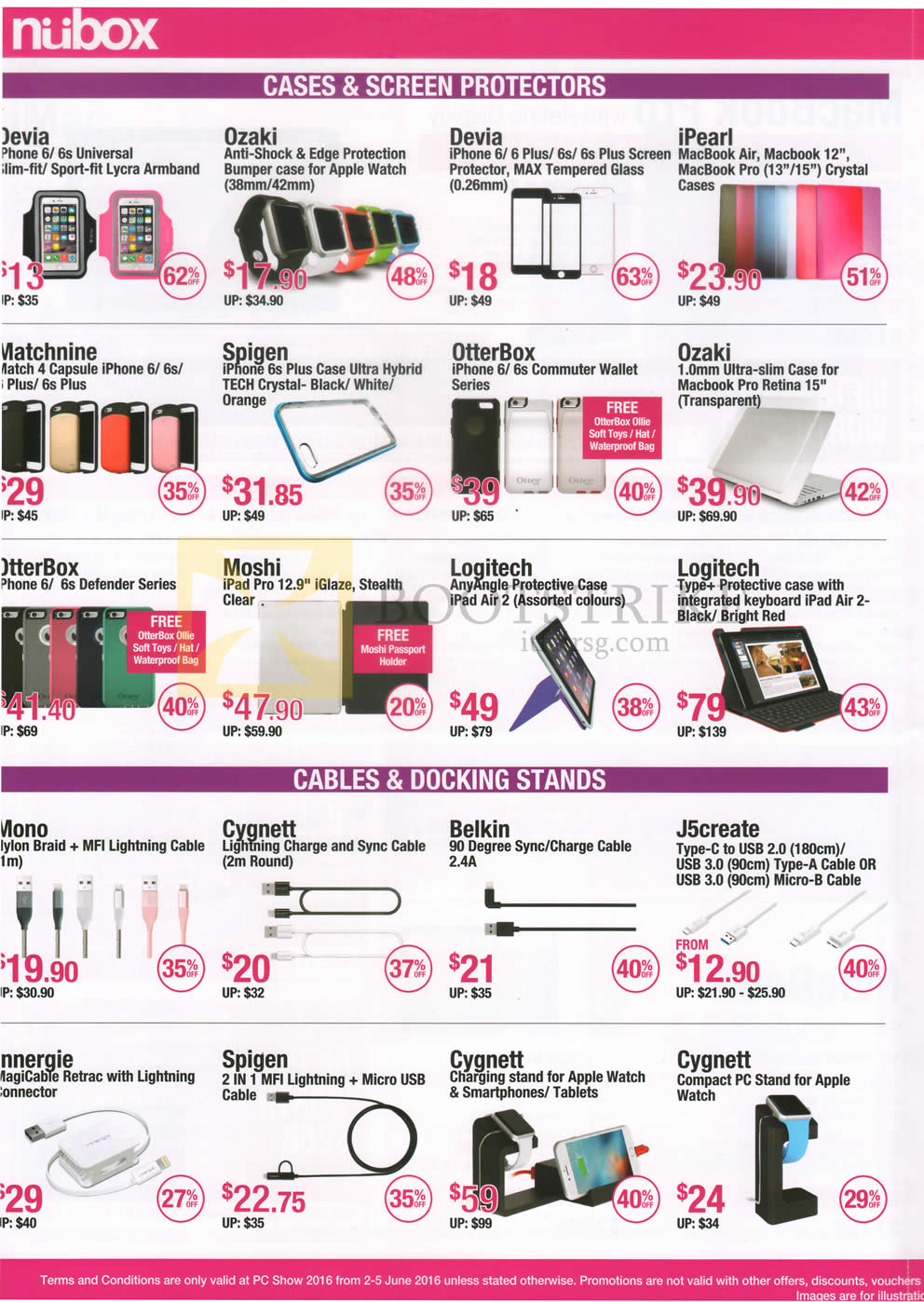 PC SHOW 2016 price list image brochure of Nubox Accessories Armbands, Apple Watch Cases, IPhone Screen Protectors, Macbook Cases, IPhone Cases, Cables, USB Adaptors, Charging Stands, Apple Watch PC Stand Devia