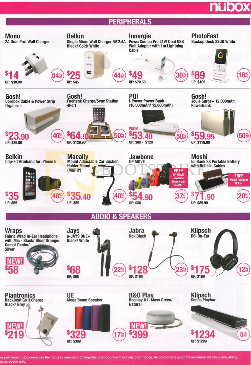 PC SHOW 2016 price list image brochure of Nubox Accessories Chargers, Backup Dock, Cable Organizer, Power Banks, Armbands, Car Holders, Watch, Headphones, Speakers Mono, Belkin, Innergie, PhotoFast, Gosh