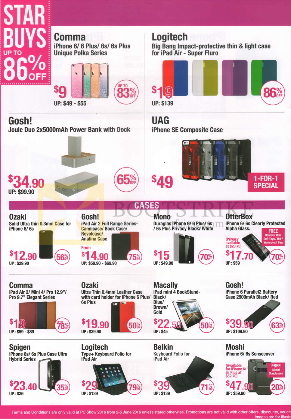 PC SHOW 2016 price list image brochure of Nubox Accessories IPhone Casings, IPad Casings, Power Banks, IPhone Screen Protectors Comma, Logitech, Gosh, UAG, Ozaki, Mono, Otterbox, Macally, Spigen, Belkin, Moshi