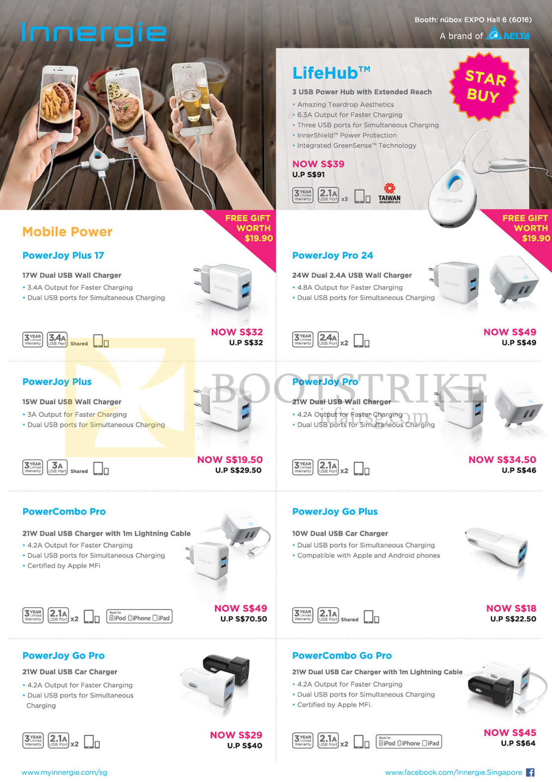 PC SHOW 2016 price list image brochure of Nubox Innergie USB Power Hub LifeHub, Power Joy Plus 17, Pro 24, Plus, Pro, PowerCombo Pro, PowerJoy Go Plus, Go Pro