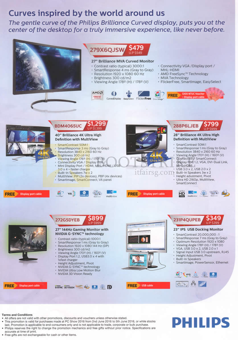 PC SHOW 2016 price list image brochure of Philips Monitors 279X6QJSW, BDM4065UC, 288P6LJEB, 272G5DYEB, 231P4QUPEB