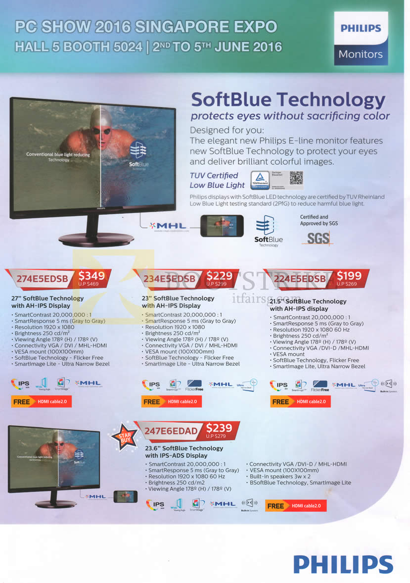 PC SHOW 2016 price list image brochure of Philips Monitors IPS 274E5EDSB, 234E5EDSB, 224E5EDSB, 247E6EDAD