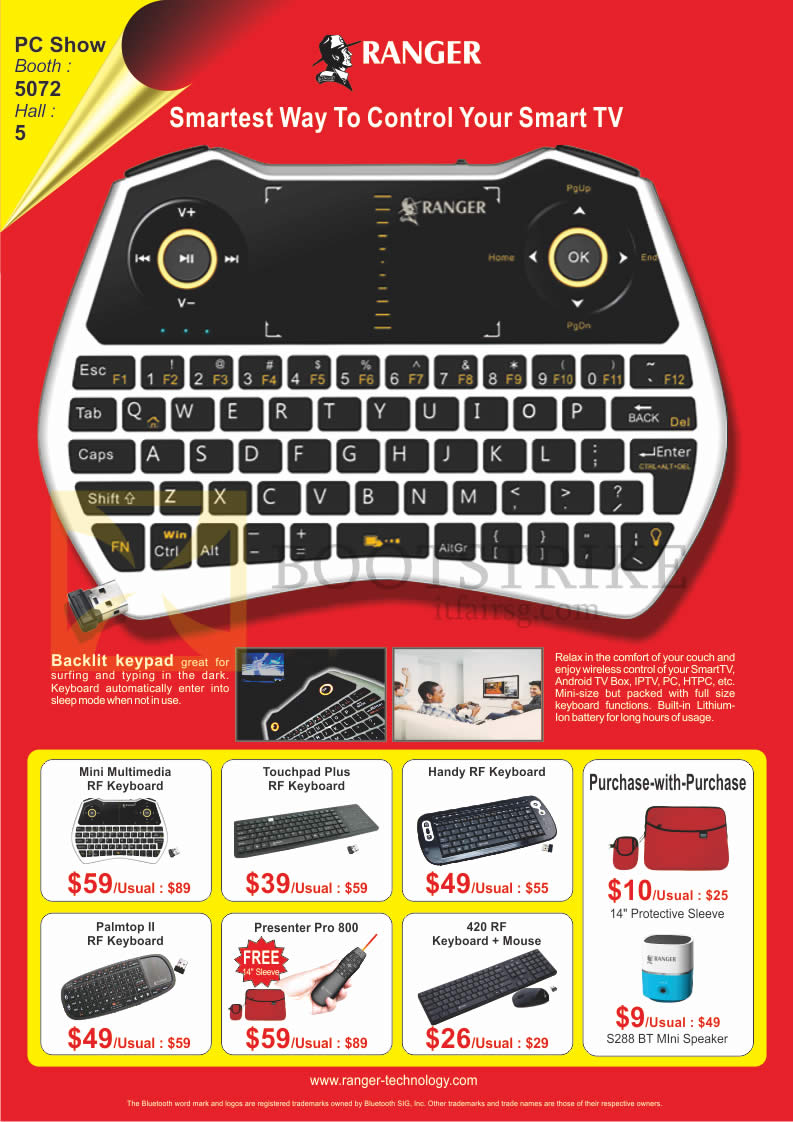 PC SHOW 2016 price list image brochure of Ranger Wireless Keyboards Mini Multimedia RF, Touchpad Plus RF, Handy RF, Palmtop II, Presenter Pro 800, 420RF