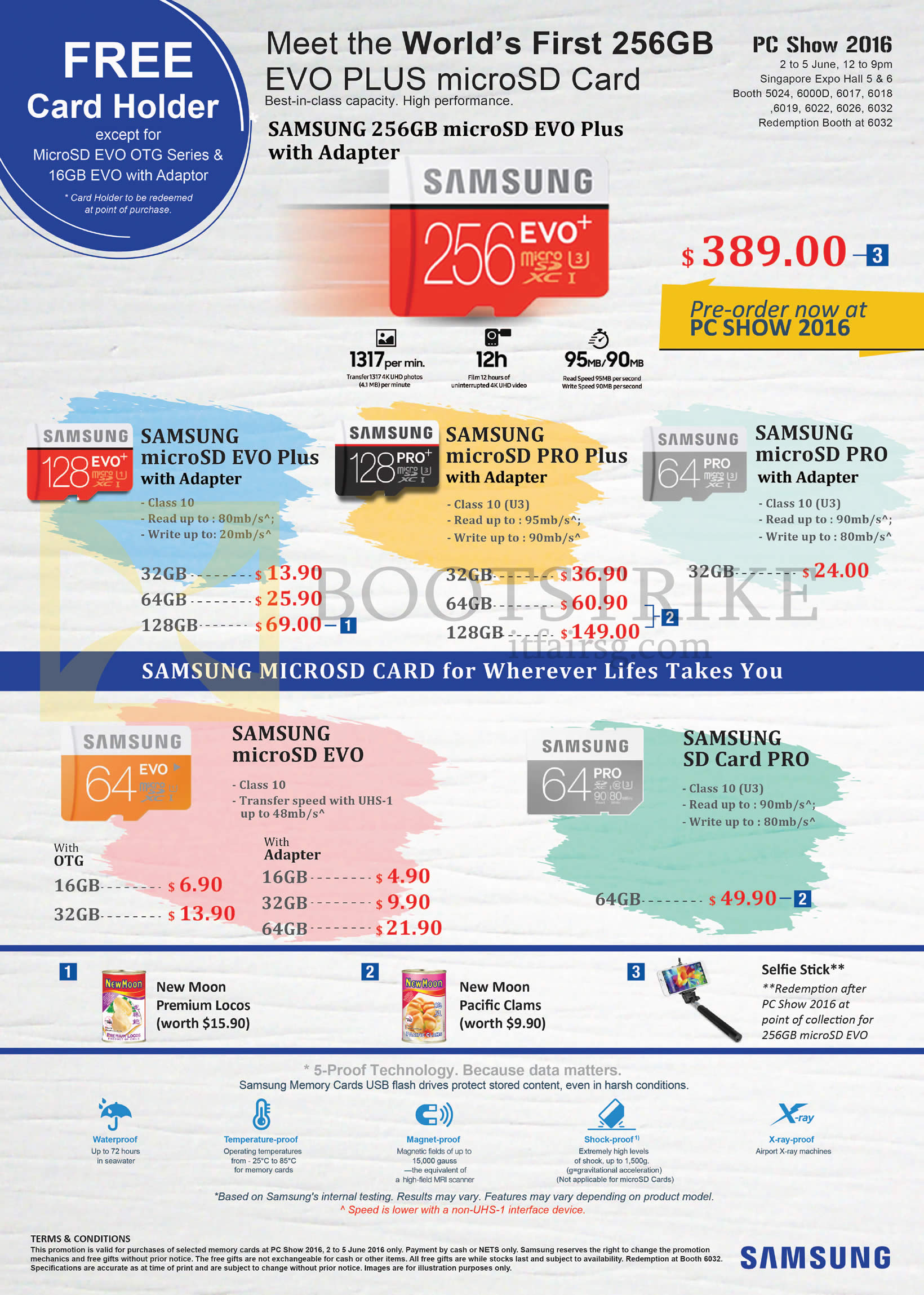 PC SHOW 2016 price list image brochure of Samsung Flash Memory Cards SD MicroSD Evo, Pro Plus, MicroSD EVO, SD Card PRO, Free Gifts