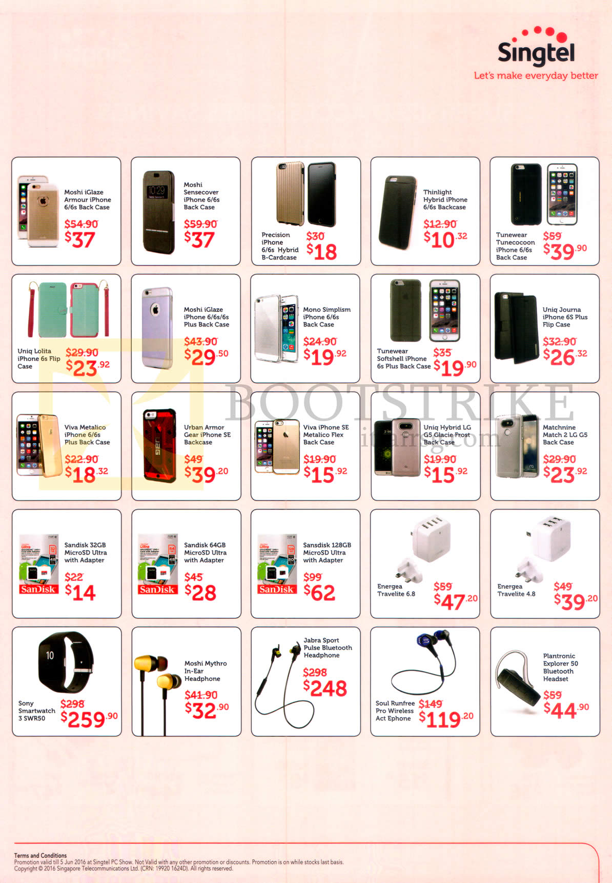 PC SHOW 2016 price list image brochure of Singtel Mobile Phone Accessories Back Case, Card Case, MicroSD, Travel Adapter, Smartwatch, Headphone, Earphone, Bluetooth Headset