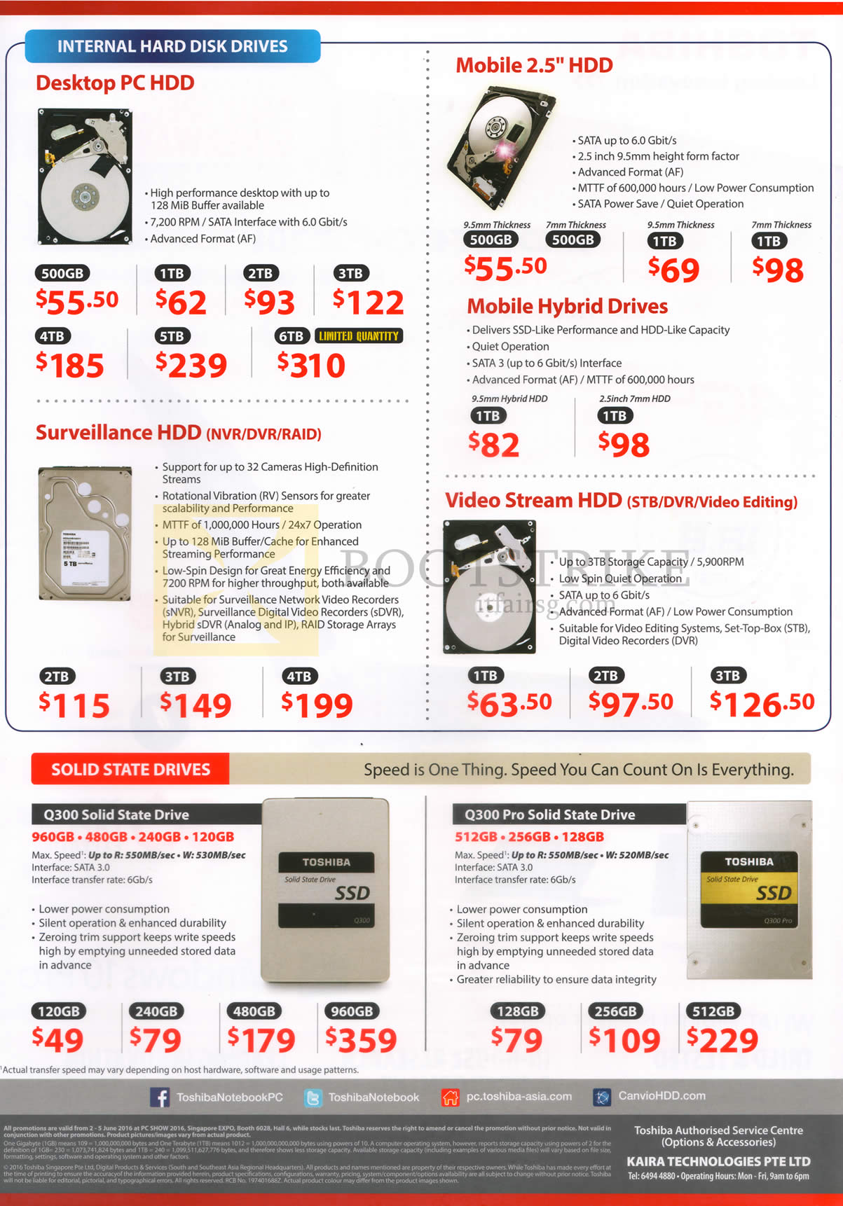 PC SHOW 2016 price list image brochure of Toshiba Internal Hard Disk Drives, Solid State Drives Desktop PC HDD, Mobile 2.5 HDD, Surveillance HDD, Video Stream HDD, Q300 Solid State Drive, Q300 Pro Solid State Drive