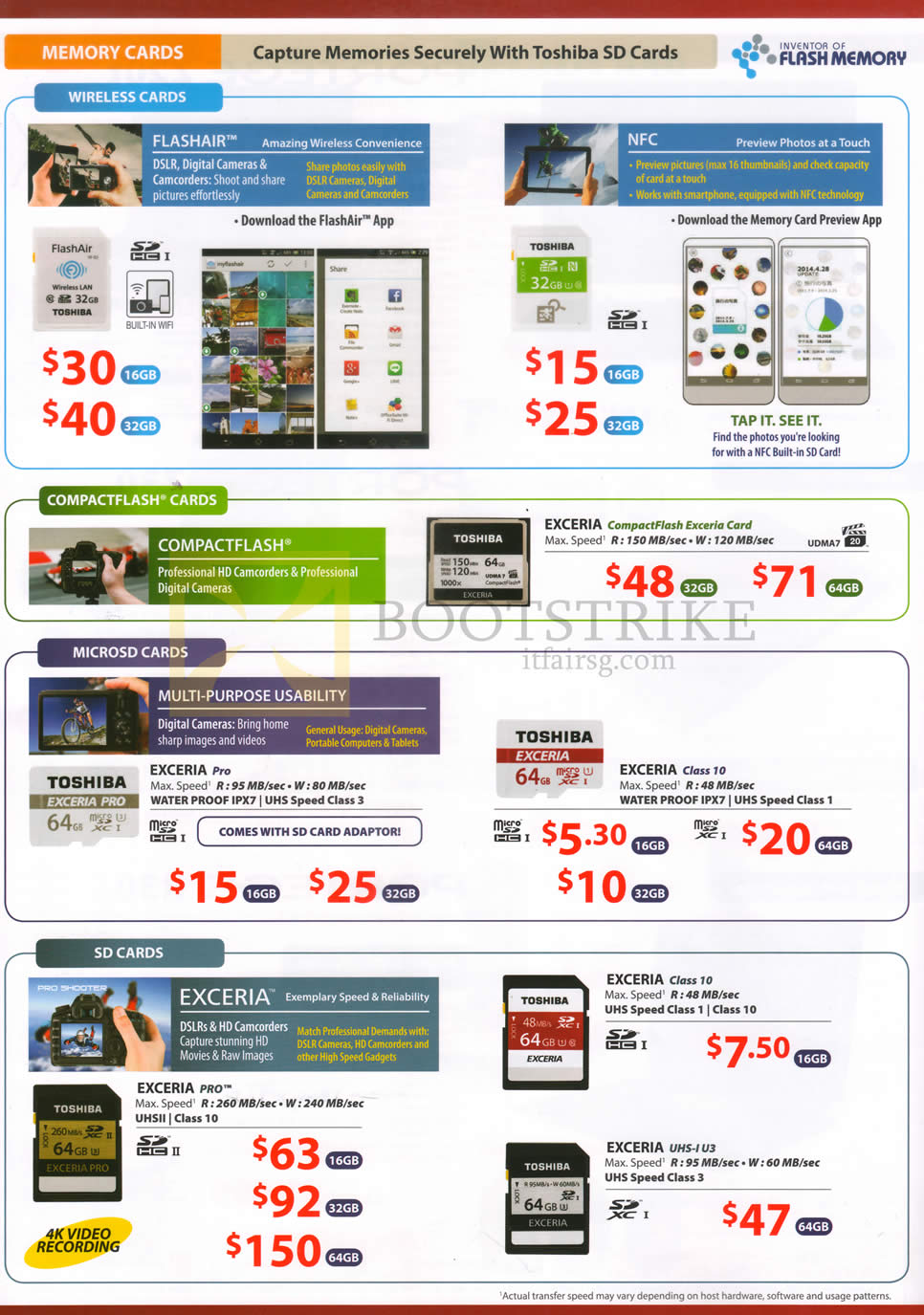 PC SHOW 2016 price list image brochure of Toshiba Wireless Cards, Compactflash Cards, MicroSD Cards, SD Cards FlashAir, NFC, Exceria, Exceria Pro