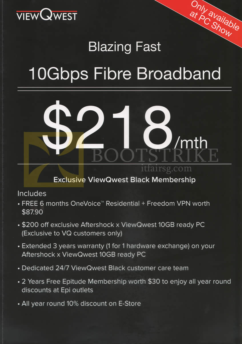 PC SHOW 2016 price list image brochure of Viewqwest Fibre Broadband 10Gbps 218.00