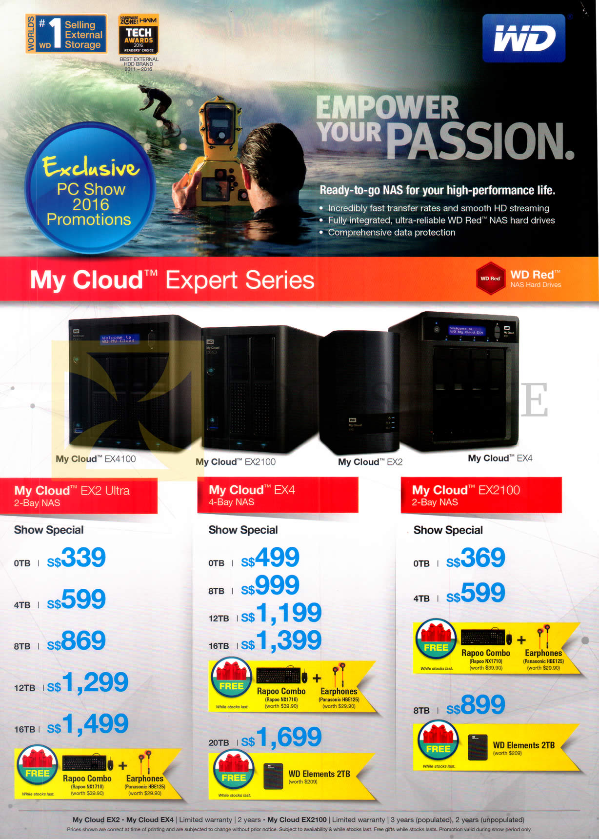 PC SHOW 2016 price list image brochure of Western Digital NAS Storage My Cloud Expert Series EX2 Ultra, EX4, EX2100, 0TB, 4TB, 8TB, 12TB, 16TB, 20TB