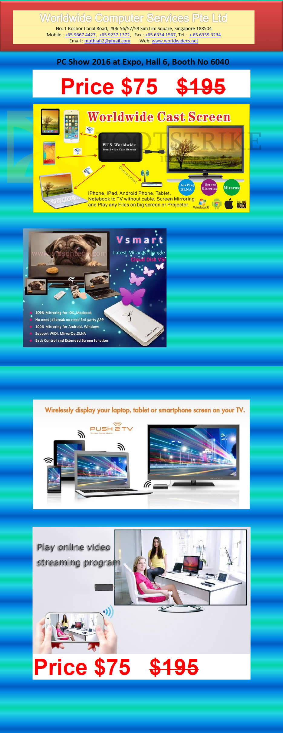 PC SHOW 2016 price list image brochure of Worldwide Computer Services Cast Screen Vsmart Dongle