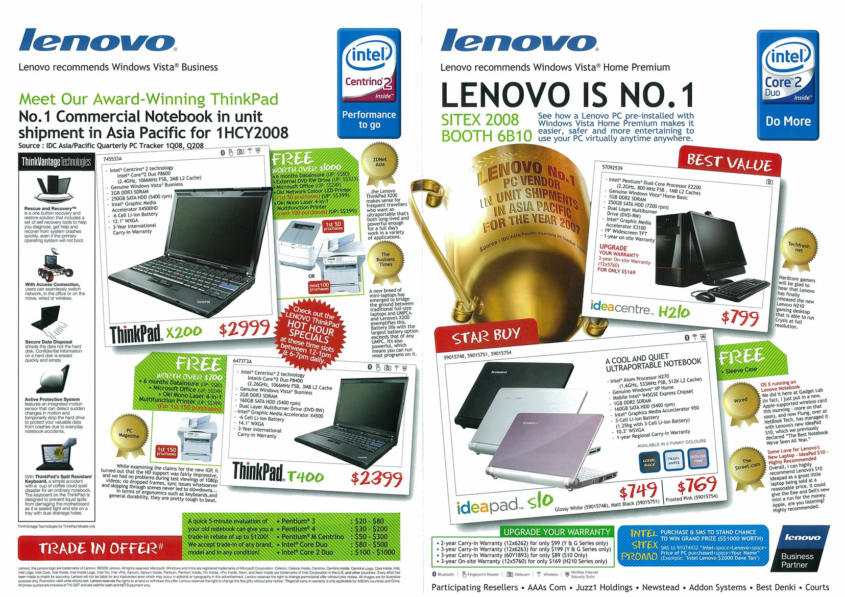 Sitex 2008 price list image brochure of Lenovo Notebooks Page 1 - Vr-zone Tclong