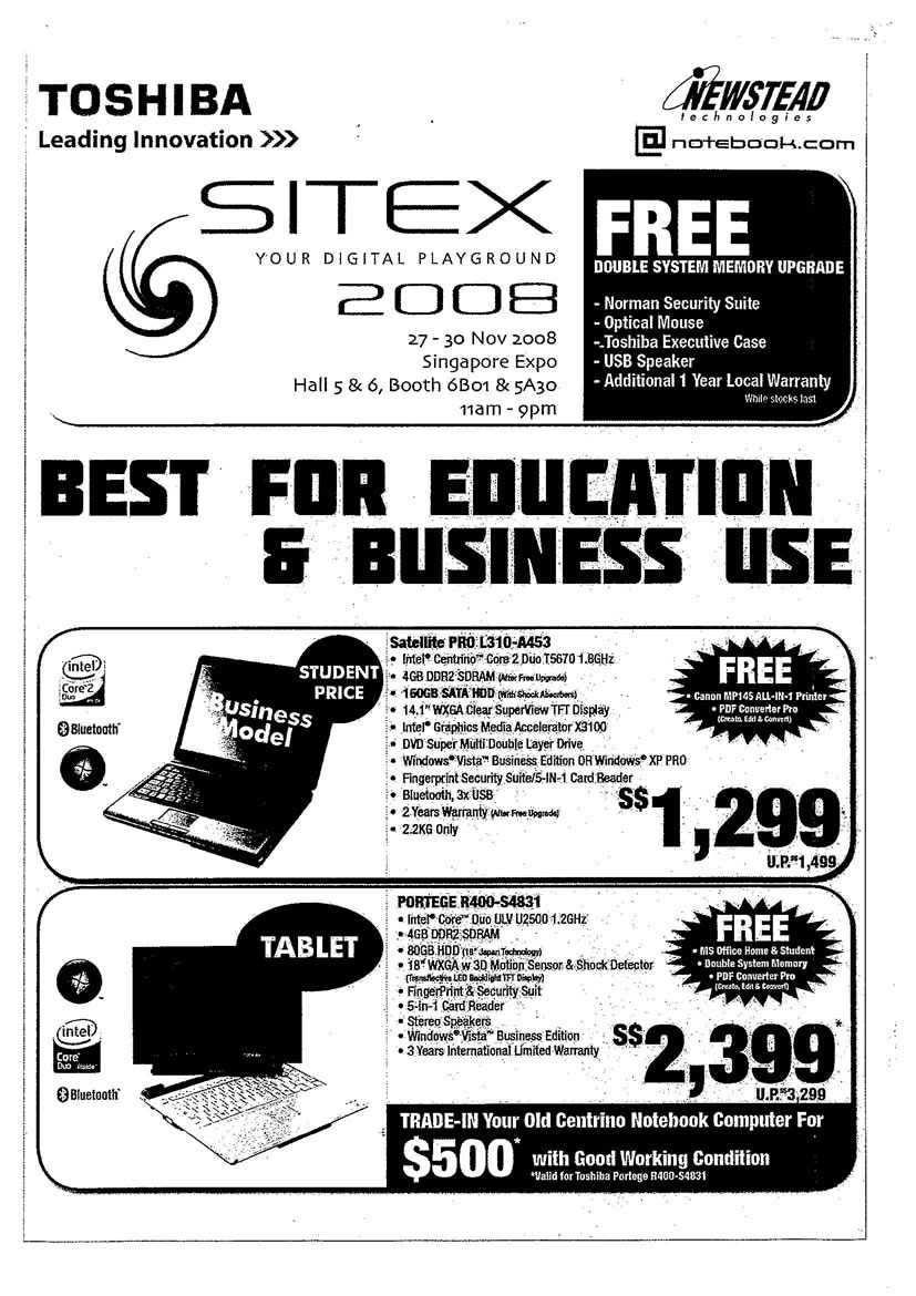 Sitex 2008 price list image brochure of Toshiba Notebooks 03 Page 1 - Vr-zone Tclong