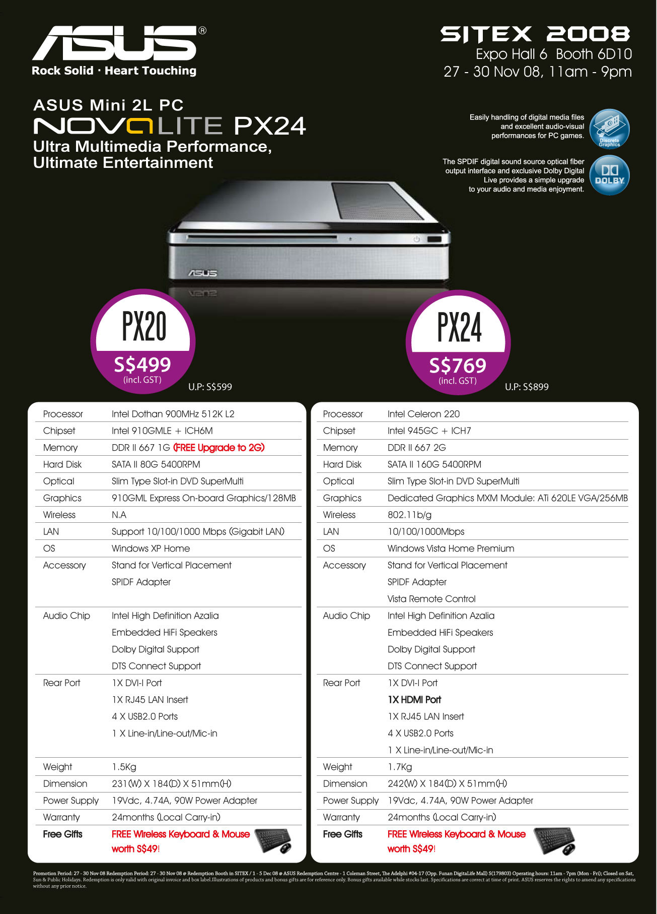 Sitex 2008 price list image brochure of Asus Mini 2l Pc Nova Lite SITEX08 Nova LR