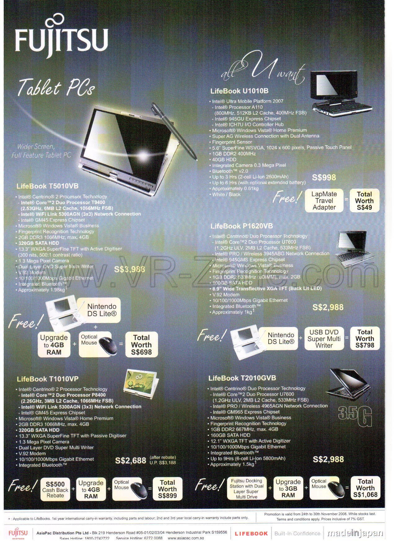 Sitex 2008 price list image brochure of Fujitsu Tablet Lifebook Notebooks 3