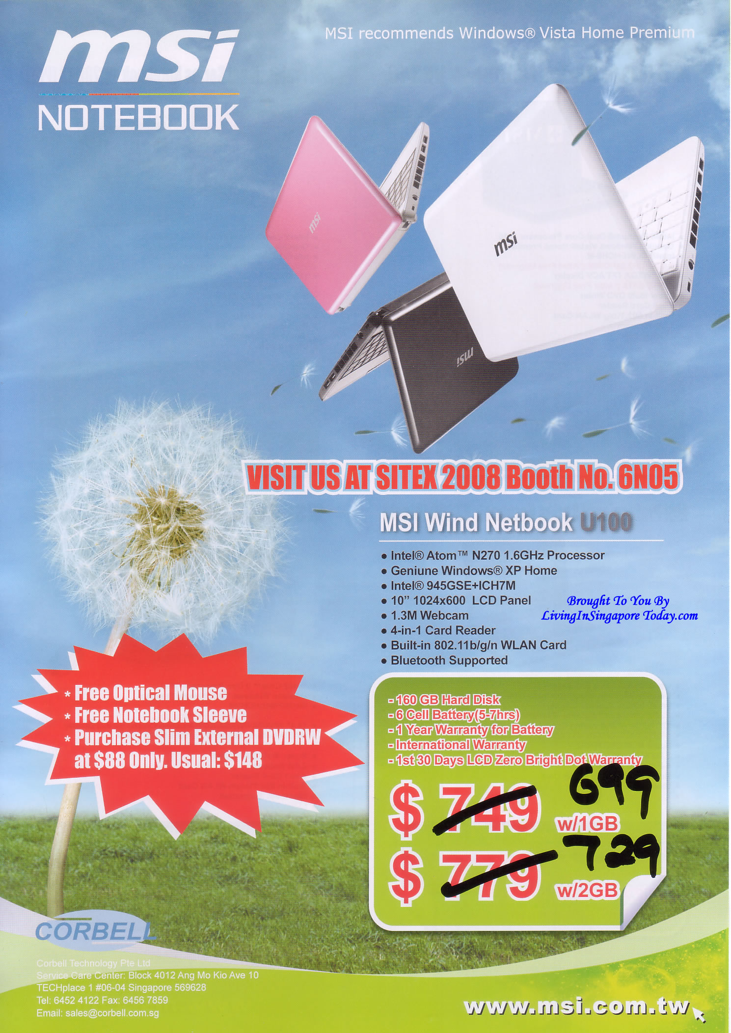 Sitex 2008 price list image brochure of Msi Wind U100